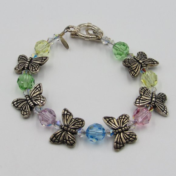 Jewelry - 7.5" Sterling Silver Butterfly & Crystal Bracelet